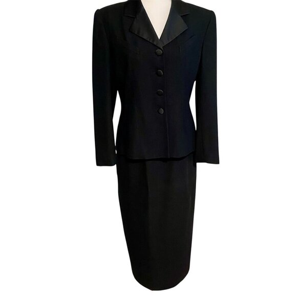 VINTAGE Jacqueline Ferrar 2 Piece Black Pencil Skirt Suit ~Style 40312 Size 10/6 - Picture 2 of 16